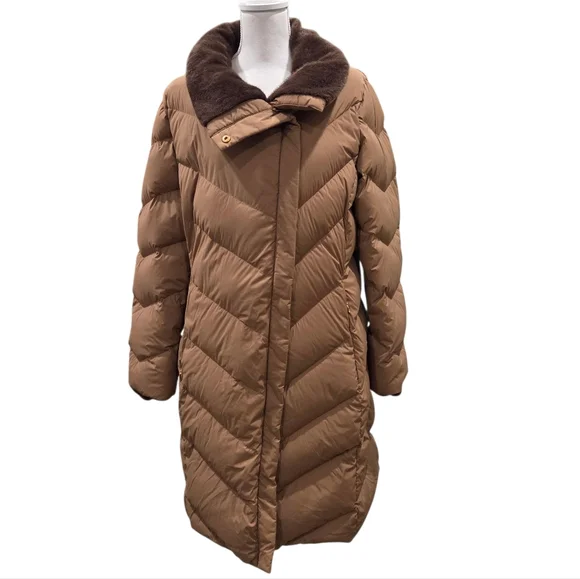 Chevron Down Puffer Coat Antique Gold - Picture 2 of 11